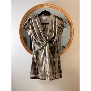 Y2K Nicole Star Tunic Womens Size M Brown Excellent Tie Dye Beaded Brooch Boho